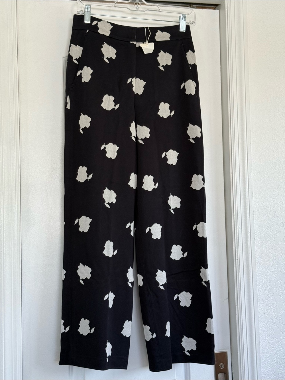 MaxMara Black Wide-Leg Pants with White Floral Print